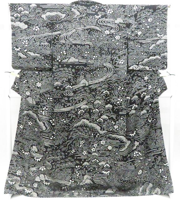 【京松】絵羽小紋 絞り 仕付け付 未使用品 着物 正絹 身丈約171.5cm 裄丈約68cm kyo8z06-1212
