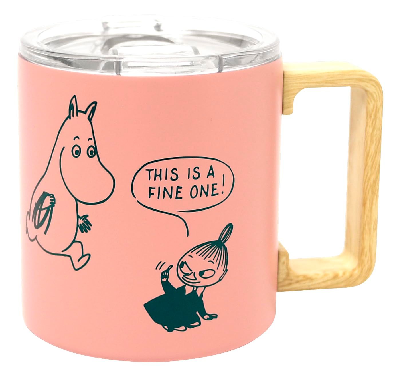 MOOMIN ステンレスマグカップ 350ml 蓋付き 真空二重構造 箱入り ギフト プレゼント (木風ハンドル ピンク)*vj 65fe63dd