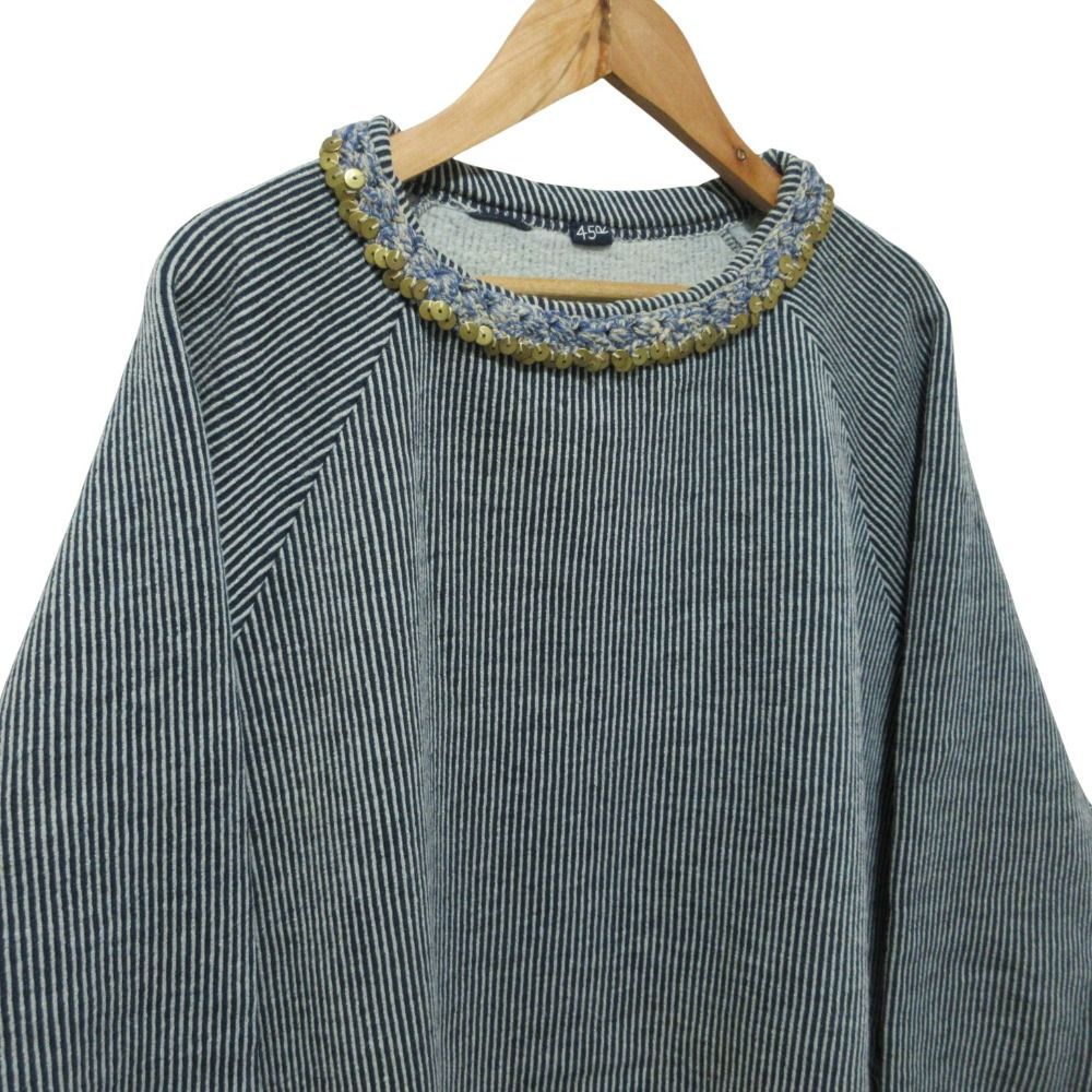 美品 45R フォーティファイブアール ヒッコリー裏毛のかぎ針チュニック