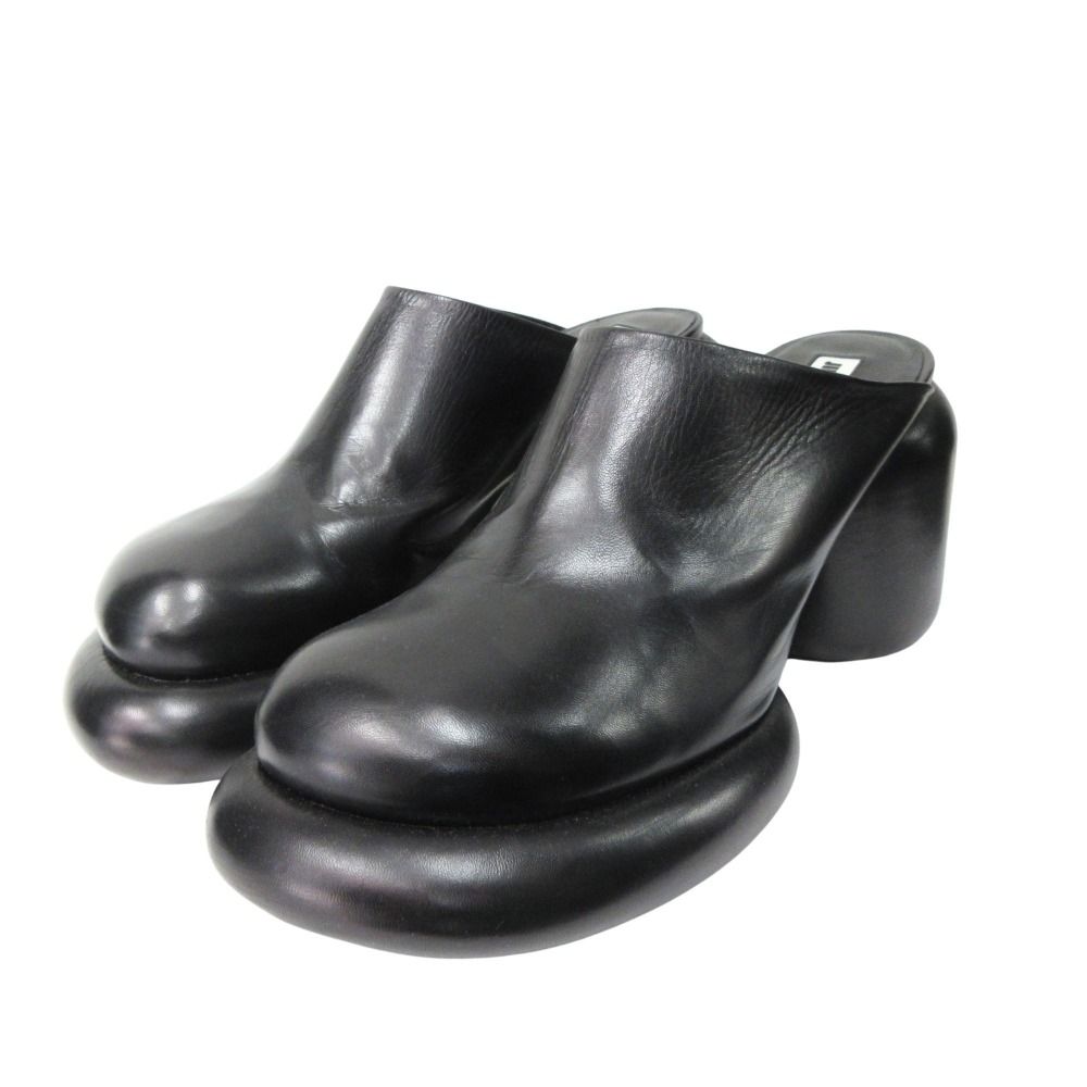 JIL SANDER ブロックヒールレザーミュール　サンダル　サイズ38 美品 JIL SANDER ジルサンダー ブロック ヒール レザー ミュール サボ