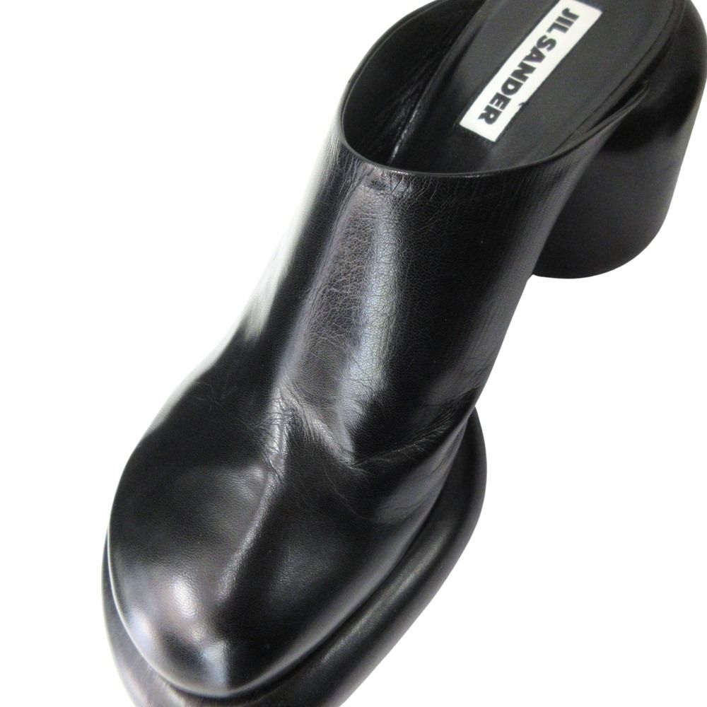 美品 JIL SANDER ジルサンダー ブロック ヒール レザー ミュール サボ