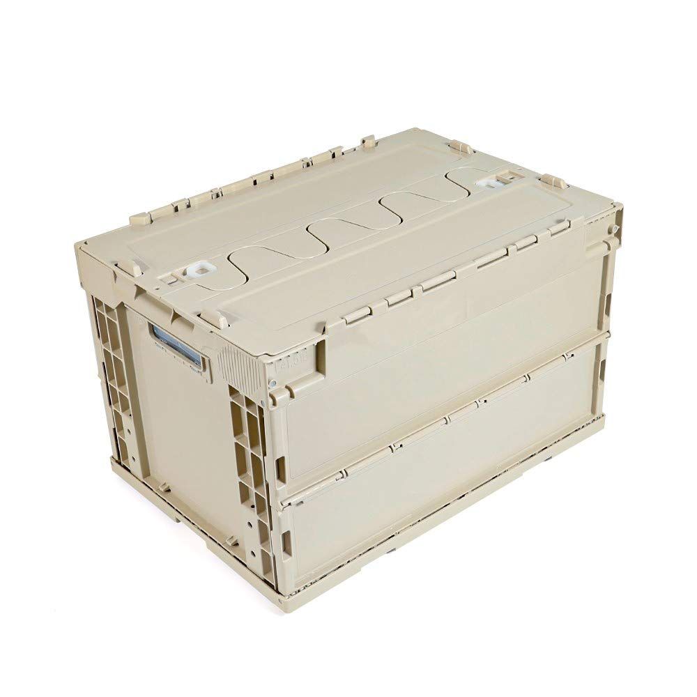 日本製 コンテナ ボックス 折り畳み 50l 耐久 取っ手付き 耐荷重 160キログラム 頑丈 軽量 収納ボックス 持ち運び簡単 折り畳み アウトドア コンテナ 積む 折りコン オリコン (単品, サンドベージュ)ｍａ