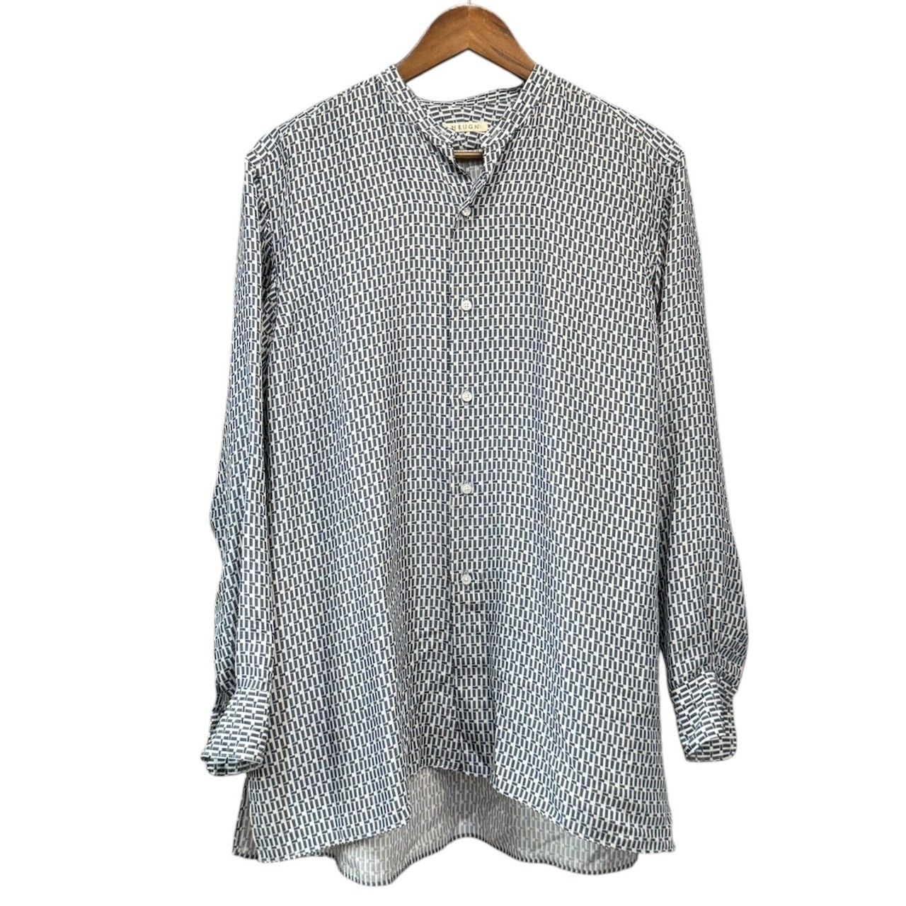 HEUGN ユーゲン 25SS SHIRT106 Morris PRINT 総柄シルクバンドカラーシャツ 1 ホワイト 15490