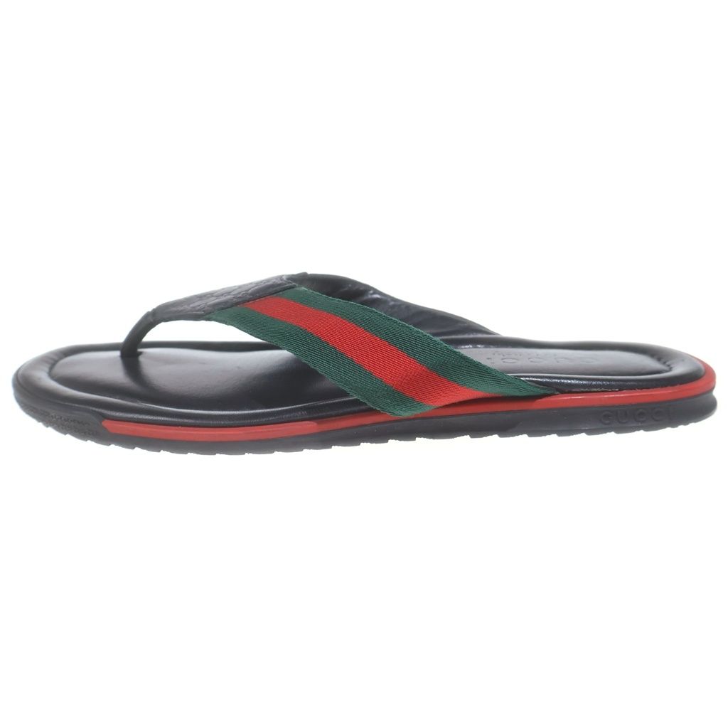 GUCCI (グッチ) グッチシマ シェリー ウェブラインフラット レザーサンダル シューズ ブラック
