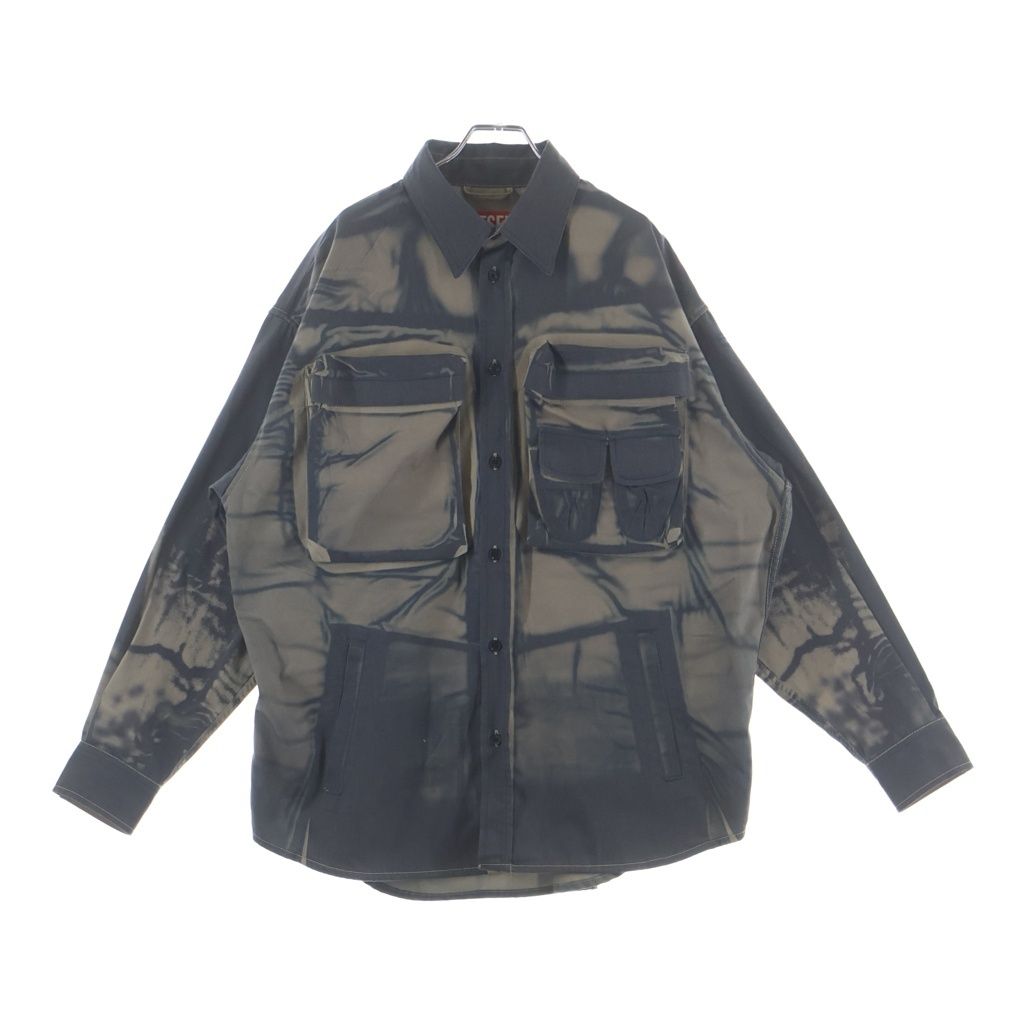 DIESEL (ディーゼル) 24SS S-CADD Oversized printed denim shirt オーバーサイズ プリントデニムシャツ A121570QHAY ネイビー/ブラウン