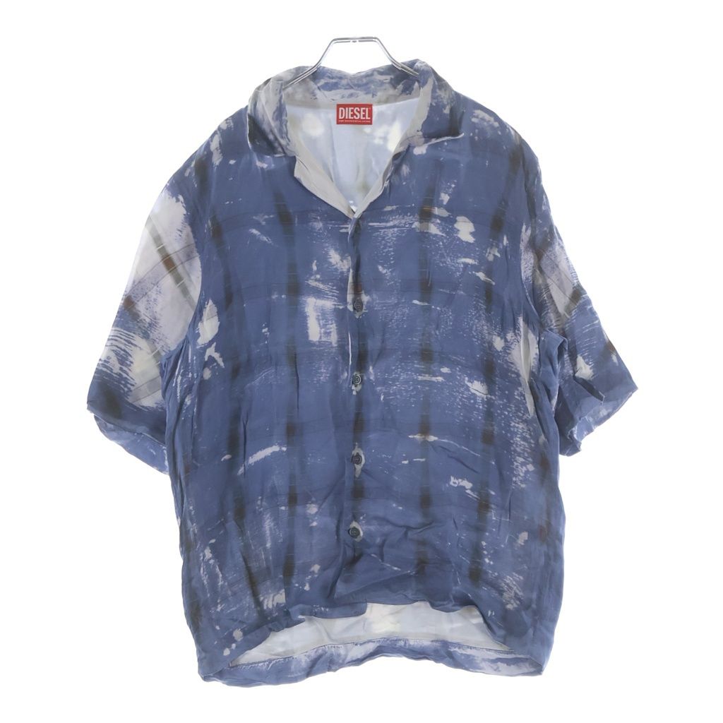 DIESEL (ディーゼル) 26SS S-BRICK X-ray effect check shirt X線エフェクト チェック半袖シャツ A234980JMCC ブルー