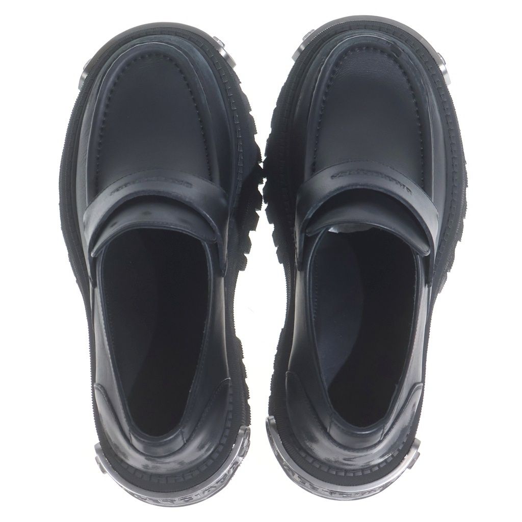 BALENCIAGA (バレンシアガ) TRACTOR LOAFER トラクター ローファー プレート付き ダメージ加工 レザーシューズ 825735 ブラック/シルバー
