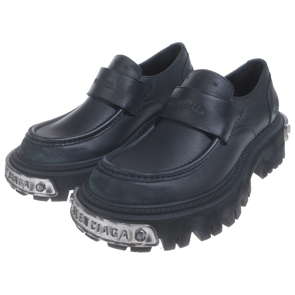 BALENCIAGA (バレンシアガ) TRACTOR LOAFER トラクター ローファー プレート付き ダメージ加工 レザーシューズ 825735 ブラック/シルバー