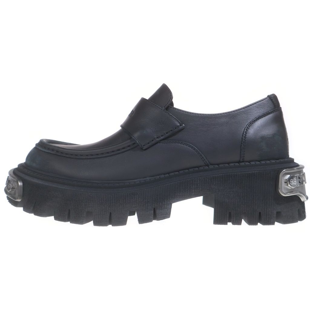 BALENCIAGA (バレンシアガ) TRACTOR LOAFER トラクター ローファー プレート付き ダメージ加工 レザーシューズ 825735 ブラック/シルバー