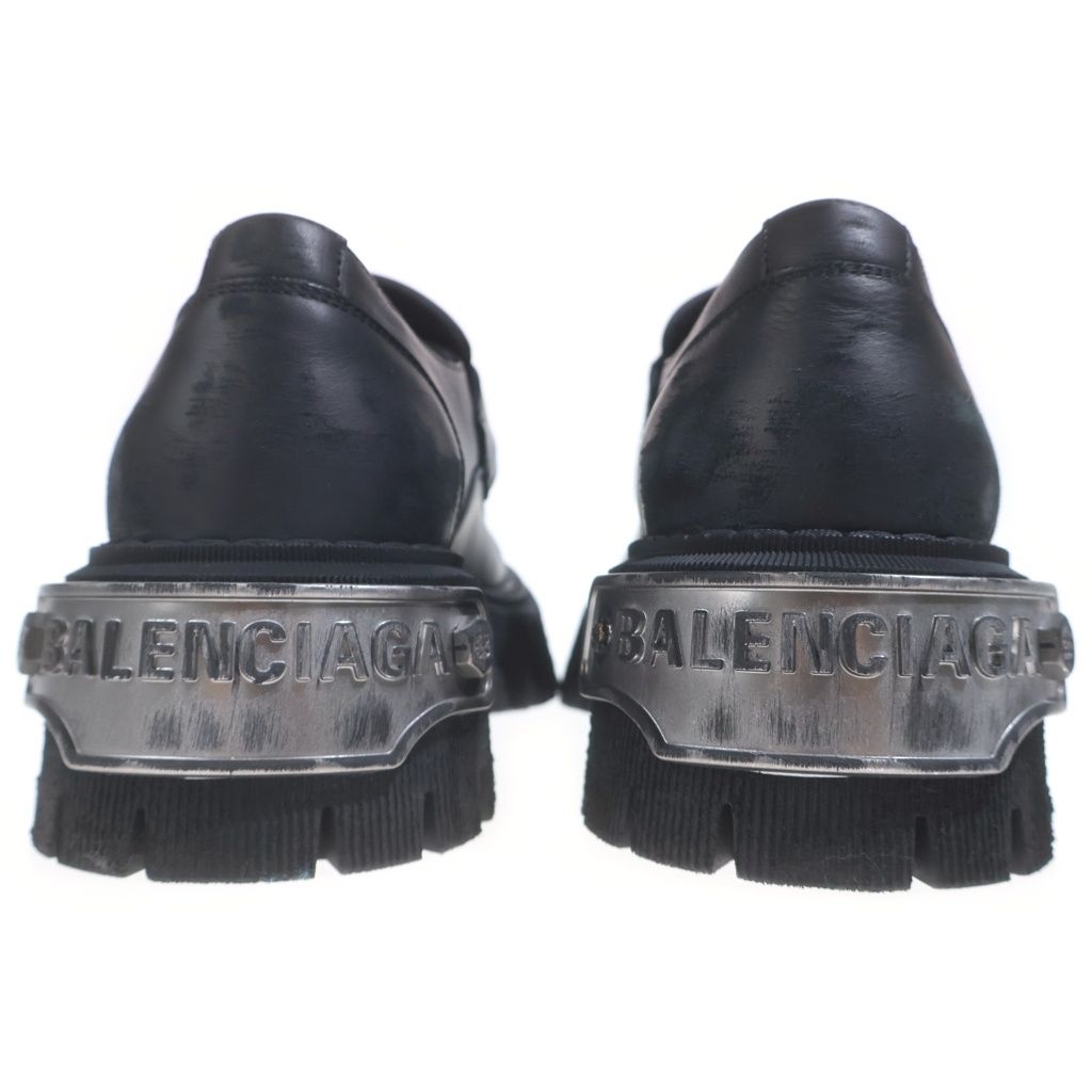 BALENCIAGA (バレンシアガ) TRACTOR LOAFER トラクター ローファー プレート付き ダメージ加工 レザーシューズ 825735 ブラック/シルバー