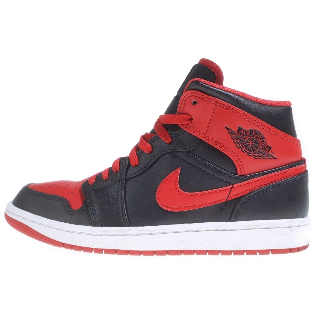 NIKE (ナイキ) Air Jordan 1 Mid Bred Toe ナイキ エアジョーダン1 ミッド ブレッドトゥミッドカットスニーカー ブラック/レッド US8/26cm DQ8426-060
