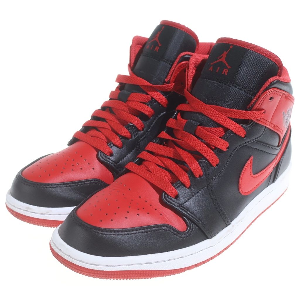 NIKE (ナイキ) Air Jordan 1 Mid Bred Toe ナイキ エアジョーダン1 ミッド ブレッドトゥミッドカットスニーカー ブラック/レッド US8/26cm DQ8426-060