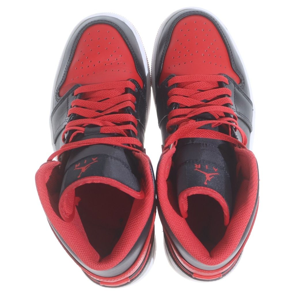NIKE (ナイキ) Air Jordan 1 Mid Bred Toe ナイキ エアジョーダン1 ミッド ブレッドトゥミッドカットスニーカー ブラック/レッド US8/26cm DQ8426-060