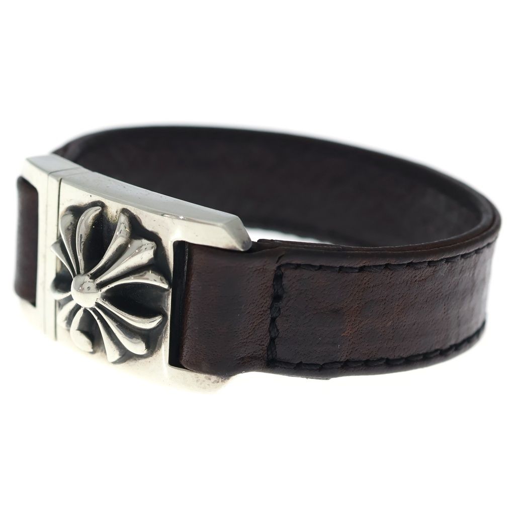 CHROME HEARTS (クロムハーツ) HARNESS CROSS BOX ハーネス クロスボックス レザーブレスレット シルバー/ブラウン
