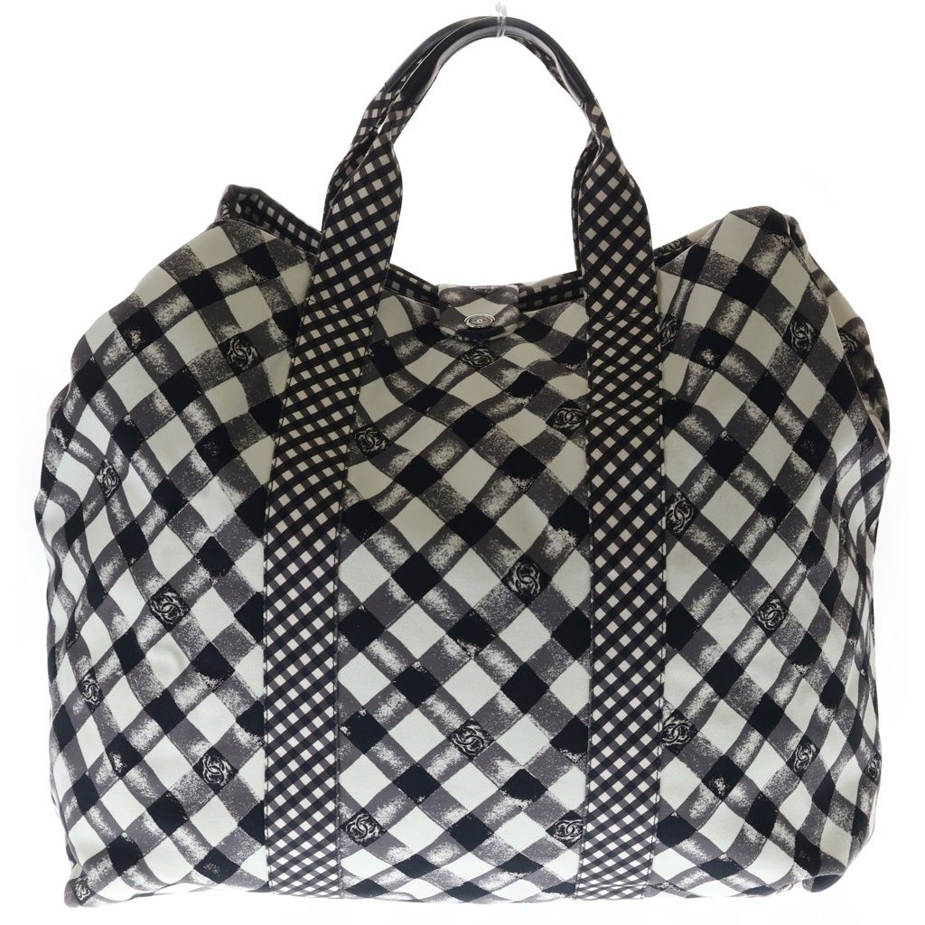 CHANEL (シャネル) クルーズライン 14番台 トラベルバッグ ハンドバッグ ホワイト×ブラック ギンガムチェック