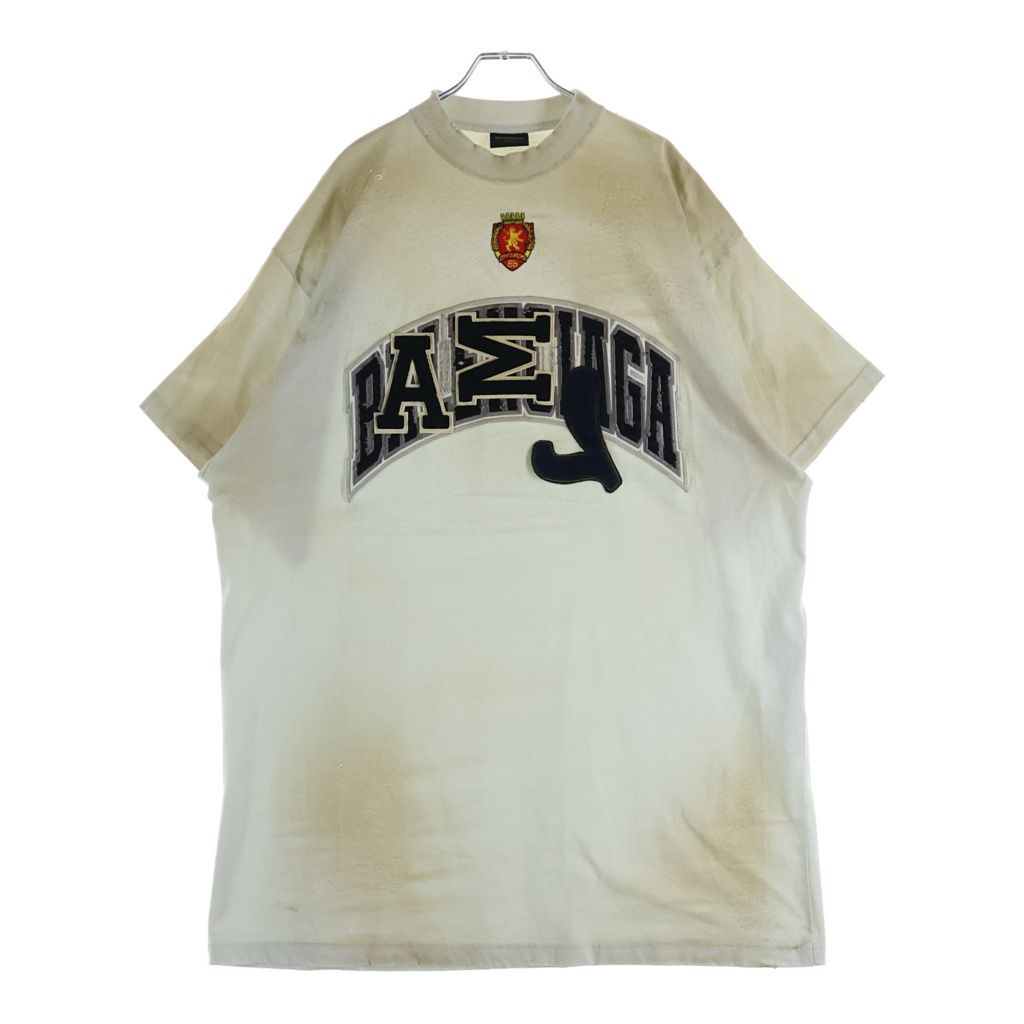 BALENCIAGA (バレンシアガ) 23SS SKATER OVERSIZED 739028 TOVN2 スケーター クラッシュダスト加工 ワッペン 半袖Tシャツ カットソー ホワイト