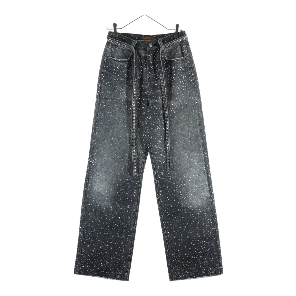 BIRTH OF ROYAL CHILD (バースオブロイヤルチャイルド) 3D Printing Washed 20k Swarovski Diamond Boro Denim ダメージ加工 ラインストーン装飾 デニムパンツ グレー