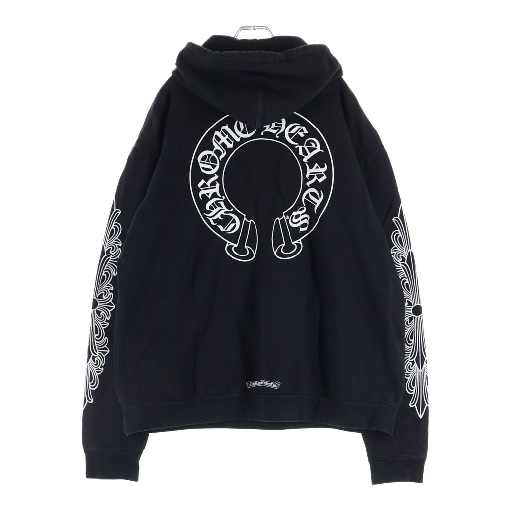 CHROME HEARTS (クロムハーツ) SWTSHRT PLVR 袖フローラル バックホースシュープリント スウェット プルオーバーパーカー ブラック