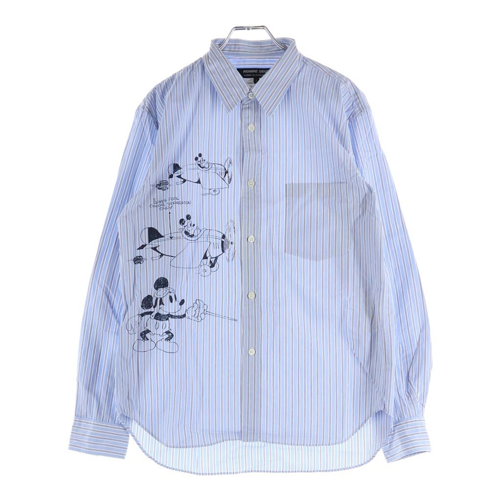 COMME des GARCONS HOMME DEUX (コムデギャルソン オムドゥ) 20AW AD2020 ×DISNEY ディズニー ミッキーイラストプリント 長袖コットンストライプシャツ ブルー/ホワイト DF-B022