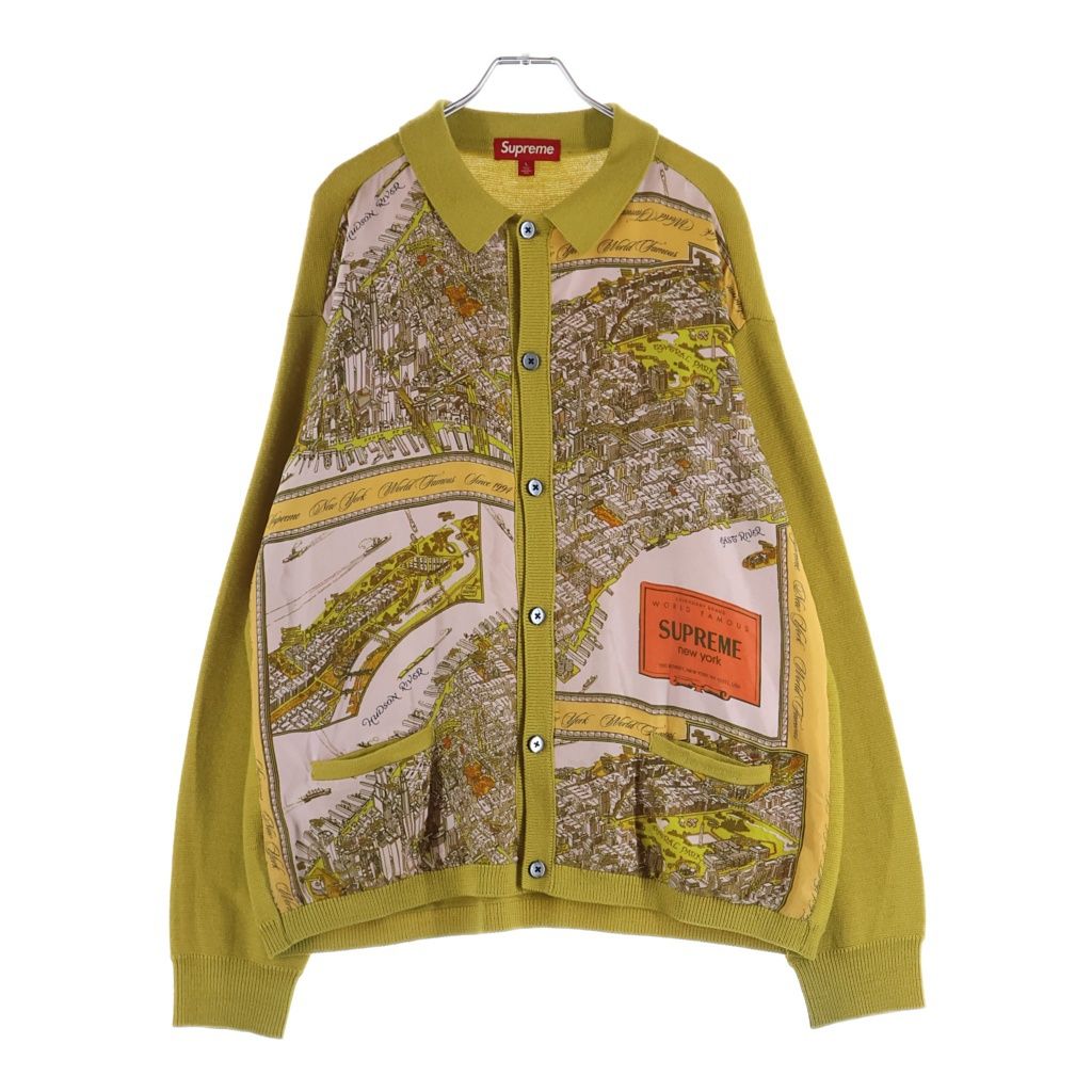 SUPREME (シュプリーム) 23AW Silk Map Cardigan シルクマップ 長袖ニットカーディガン イエロー