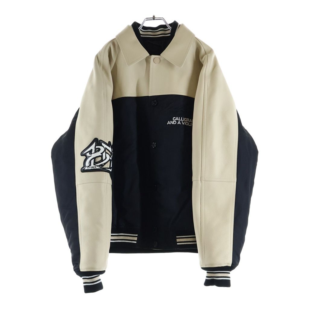 LOUIS VUITTON (ルイヴィトン) 24SS シグネチャーロゴ レザー切り替え スタジアムジャンパー ブラック/ホワイト RM241M BQV HQL02E