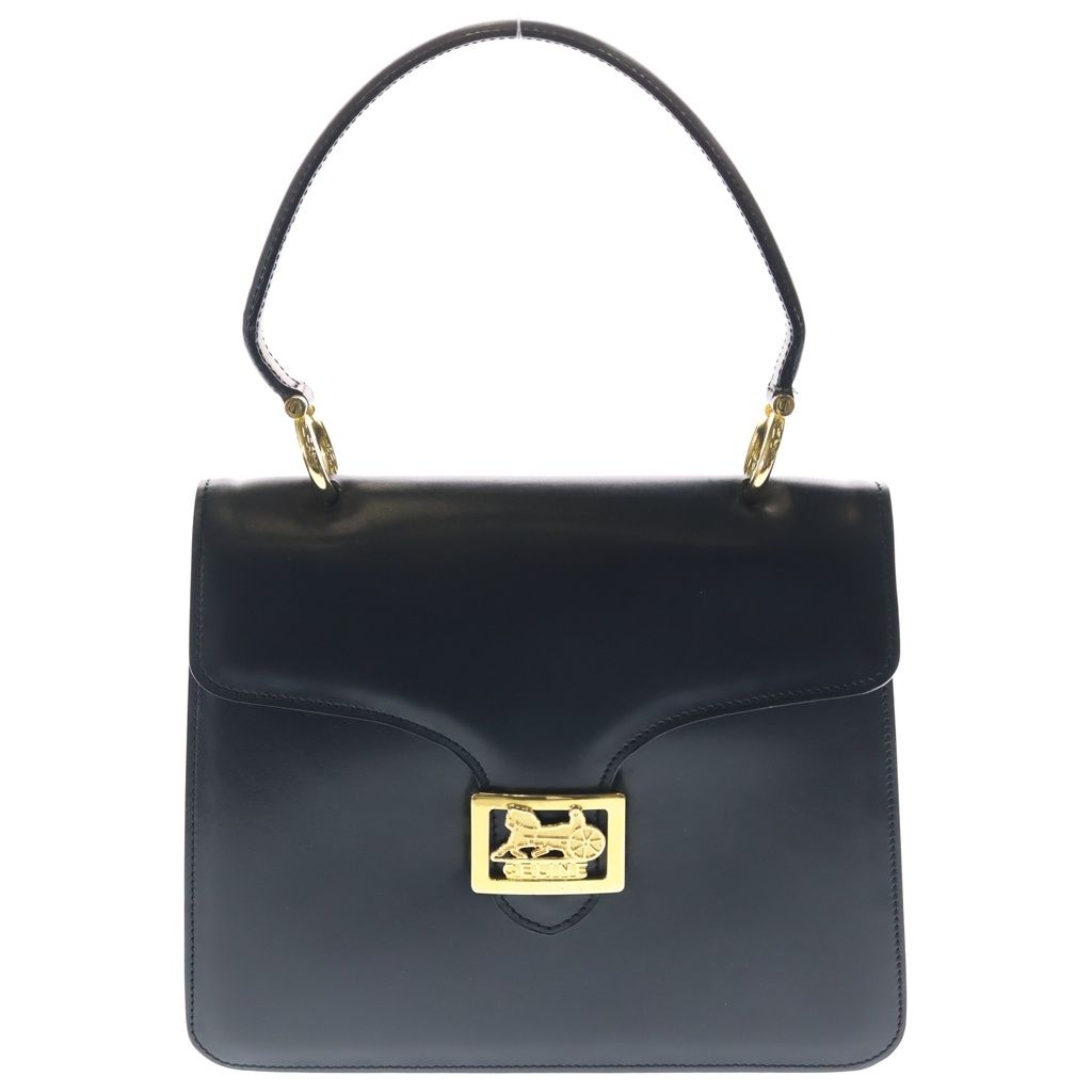 CELINE (セリーヌ) 馬車金具 ハンドバッグ ブラック レザー ゴールド金具