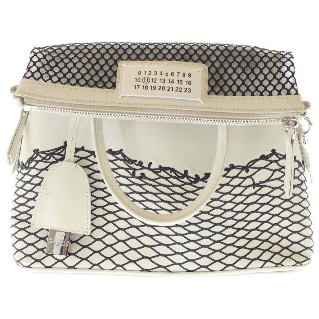 MM6 Maison Margiela (エムエムシックスメゾンマルジェラ) 5AC ミディアム 2WAYバッグ ハンドバッグ ショルダーバッグ ホワイト×ブラック レザー シルバー金具 95,288円