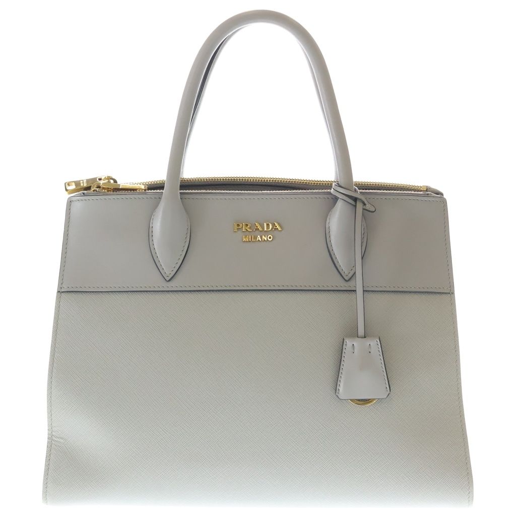 PRADA (プラダ) サフィアーノ パラディグム 2WAYショルダーバック ハンドバッグ グレー レザー 1BA102 ゴールド金具