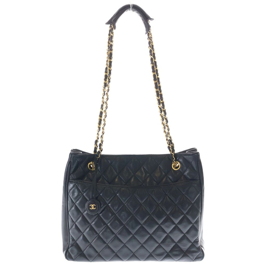 CHANEL (シャネル) マトラッセ チェーントートバッグ ハンドバッグ ブラック ラムスキン ゴールド金具