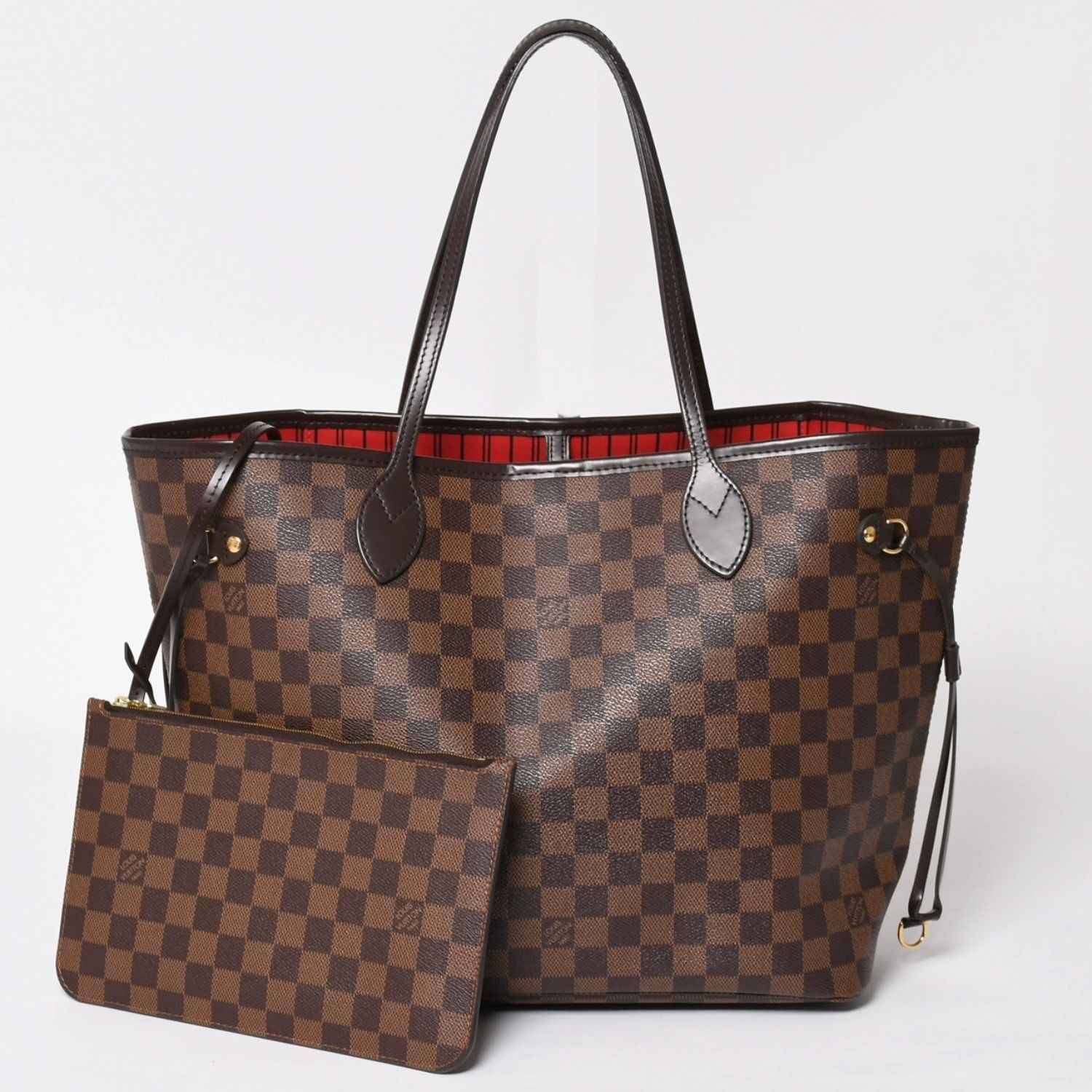 極美品 LOUIS VUITTON ルイヴィトン ダミエ ネヴァーフルMM トートバッグ N51105 PVC レザー ブラウン ゴールド金具 中古 4a003894