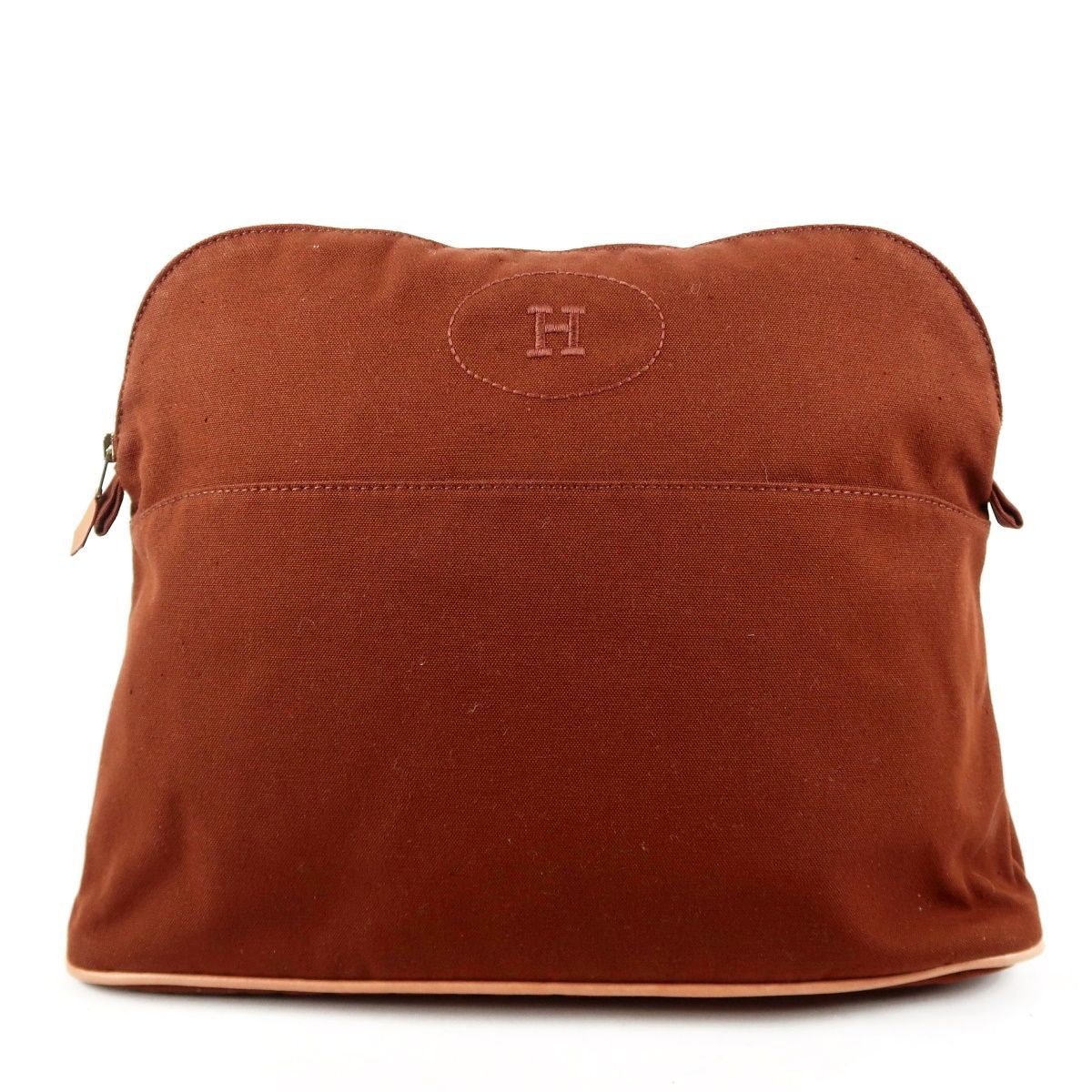 【超美品】HERMES エルメス ボリードポーチ 大 ブラウン キャンバス×レザー ブランド 小物入れ【HQ43】