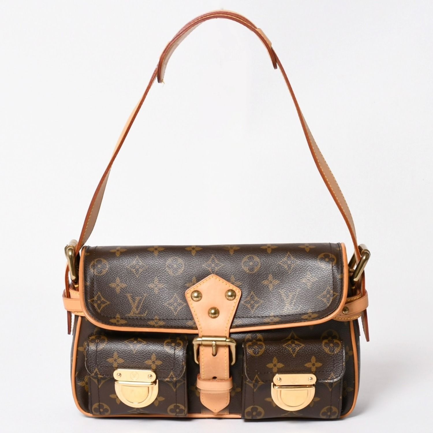 新品同様 LOUIS VUITTON ルイヴィトン モノグラム ハドソンPM ワンショルダーバッグ M40027 ブラウン ゴールド金具 中古 4a003884