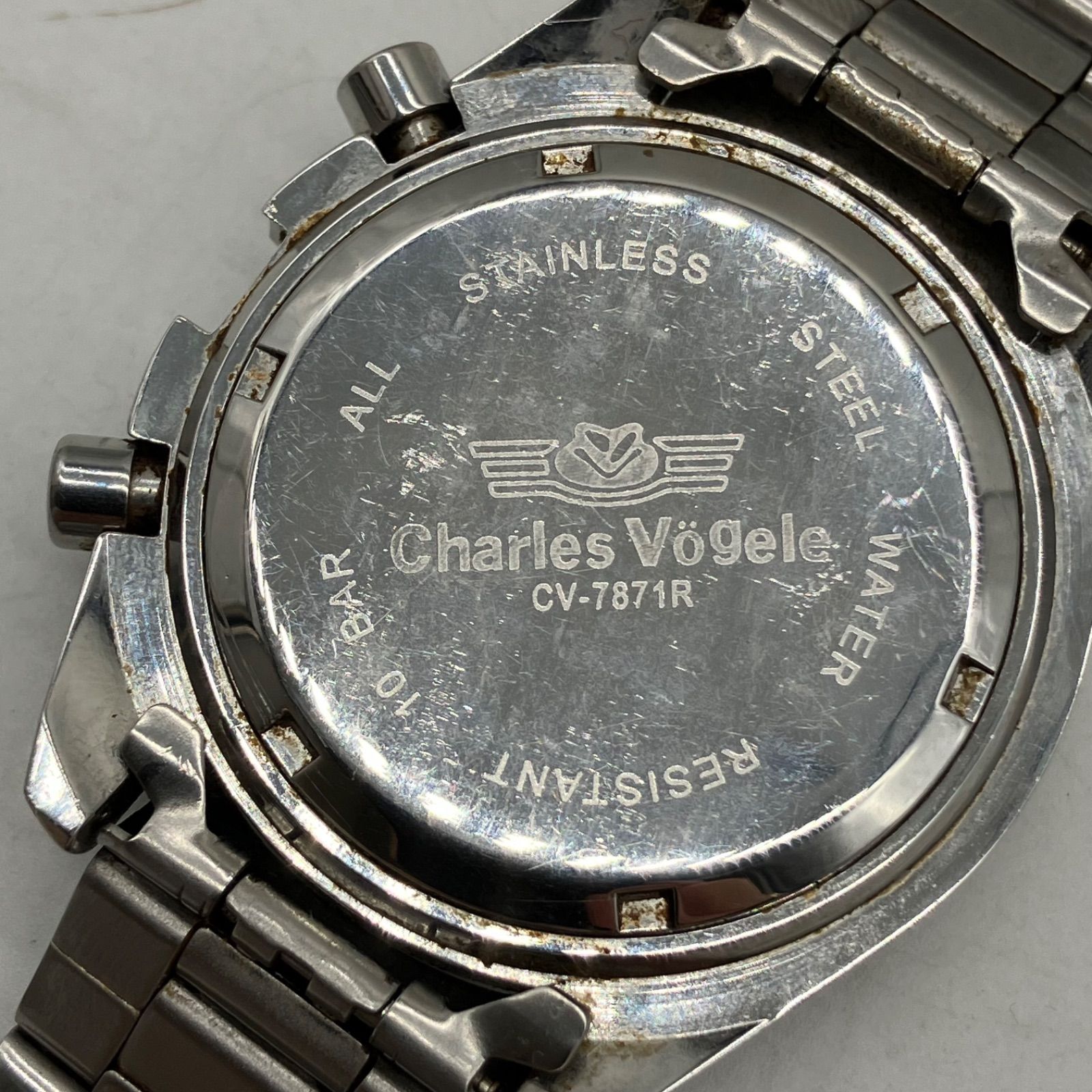 TB674【訳あり】Charles Vogele 腕時計 クロノグラフ ブラック文字盤 