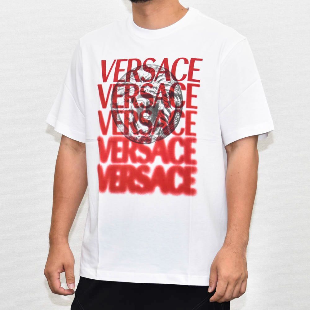ヴェルサーチ Tシャツ メンズ メデューサ レッドロゴ メダリオン 半袖 1014427 1A17612 VERSACE