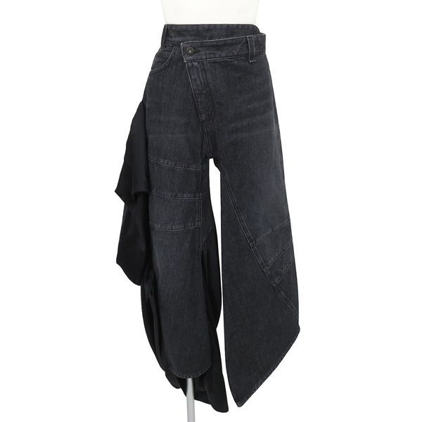【レア ほぼ未使用】LOEWE ロエベ《Satin Panel Asymmetric Curved Jeans》ドレープ ラップ デニム パンツ サイズ38 国内正規品 47850