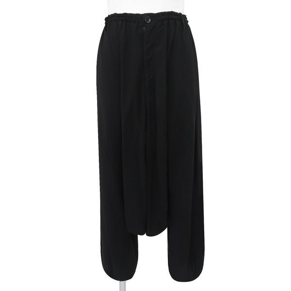 【未使用】Yohji Yamamoto POUR HOMME ヨウジヤマモト 春夏 バルーン ワイド サルエル パンツ メンズ1 黒 ブラック 裾コード 47851