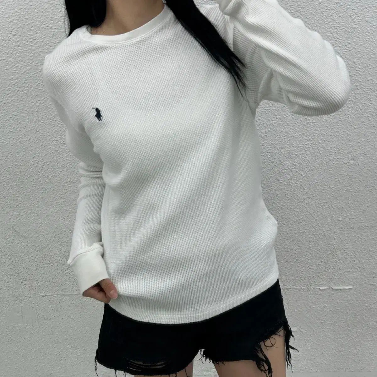 ポロラルフローレン ネイビーポニー ホワイト ワッフル ロングスリーブ XL