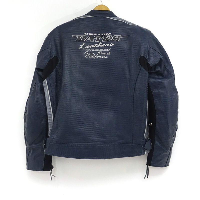 三重店】BATES パンチングレザージャケット ネイビー サイズ:XL