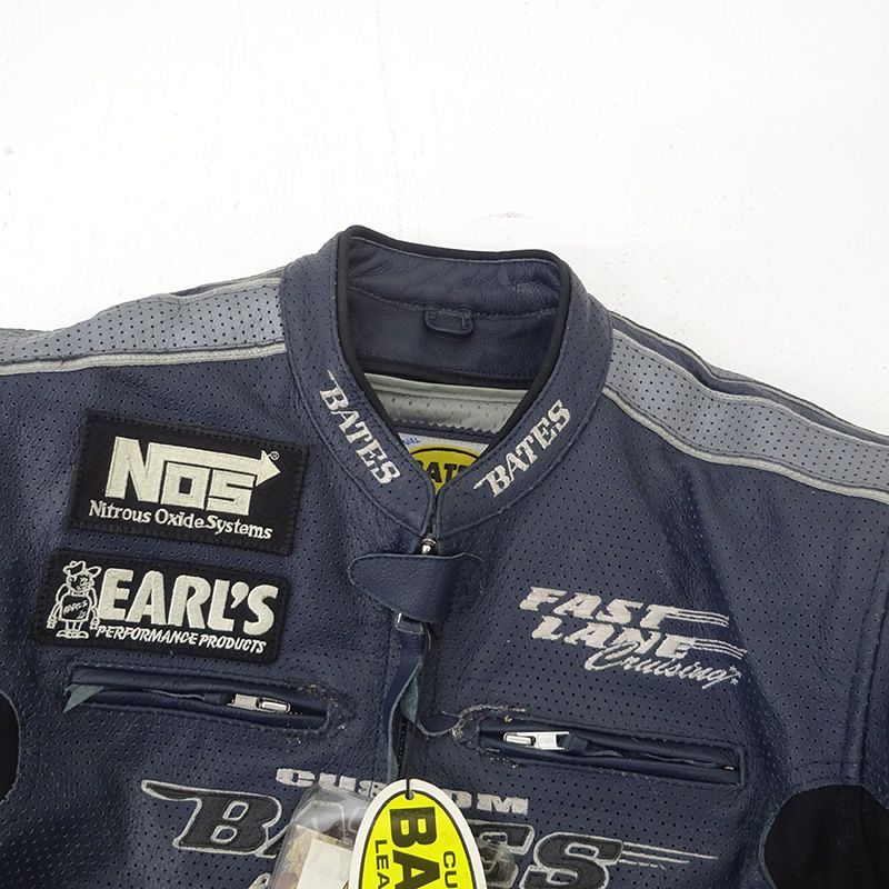 三重店】BATES パンチングレザージャケット ネイビー サイズ:XL
