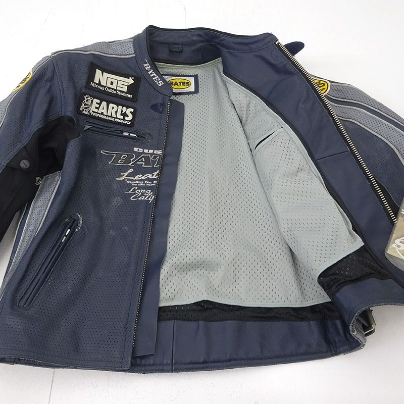 三重店】BATES パンチングレザージャケット ネイビー サイズ:XL