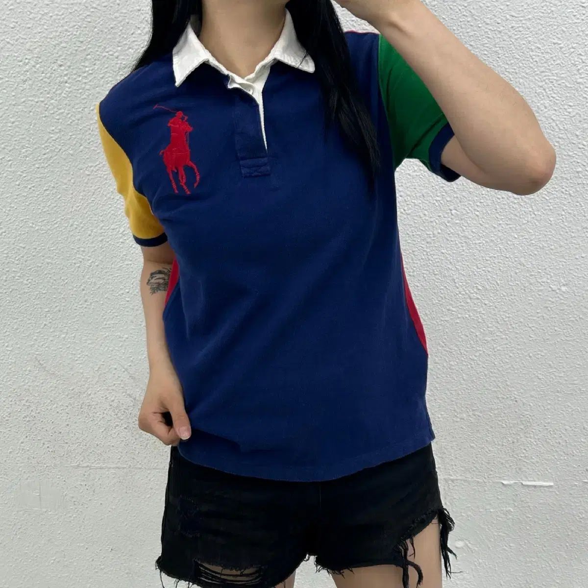 ポロ ラルフローレン レッドポニー カラーバイカラー ネイビー PKTシャツ M