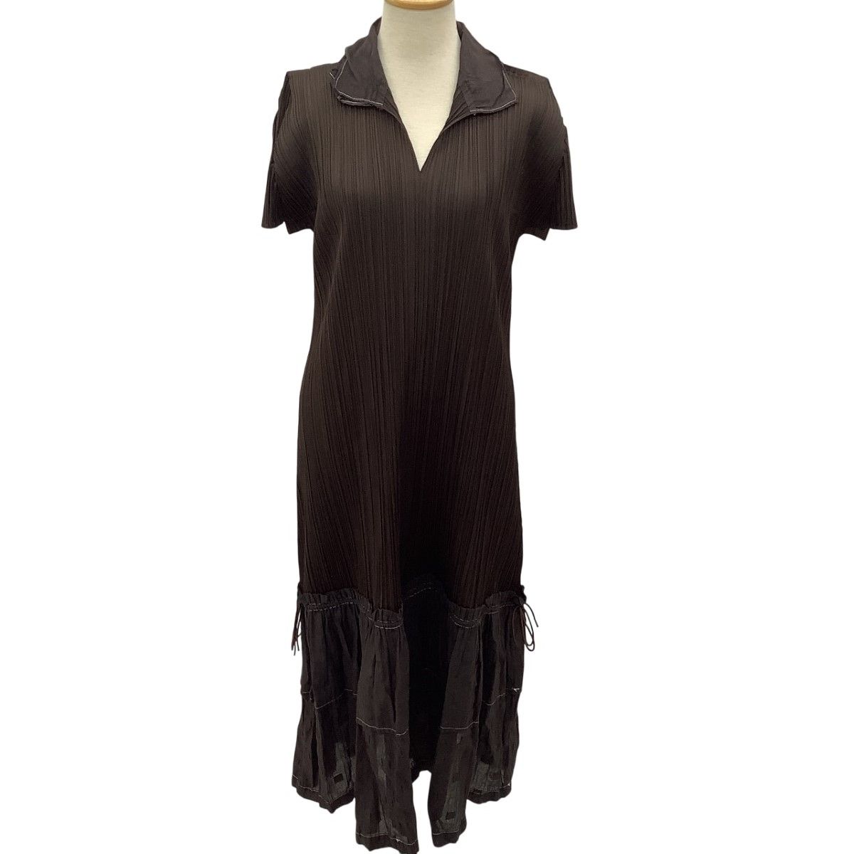 ISSEY MIYAKE イッセイミヤケ PLEATS PLEASE ワンピース ティアード切替 SIZE 3 PP43-JH506 ブラウン