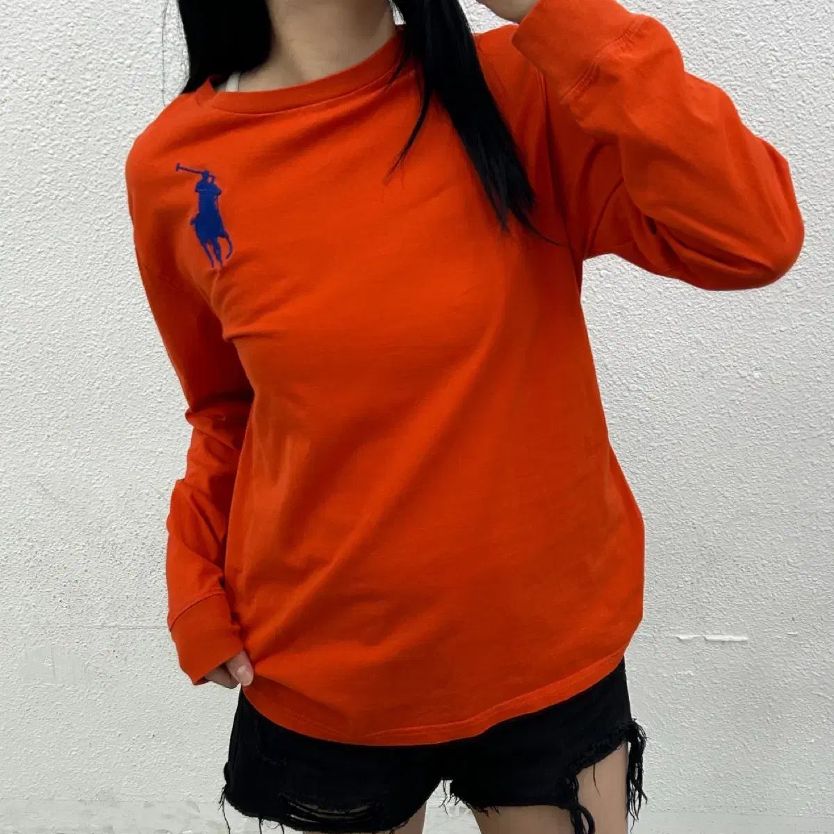 ポロラルフローレン ネイビー ビックポニー オレンジ スリーブ XL