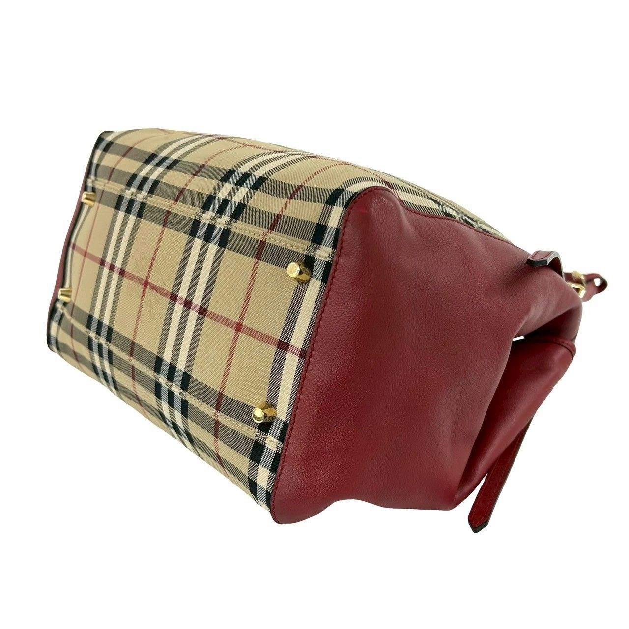 極 美品 BURBERRY バーバリー ノバチェック 柄 キャンバス レザー 本革
