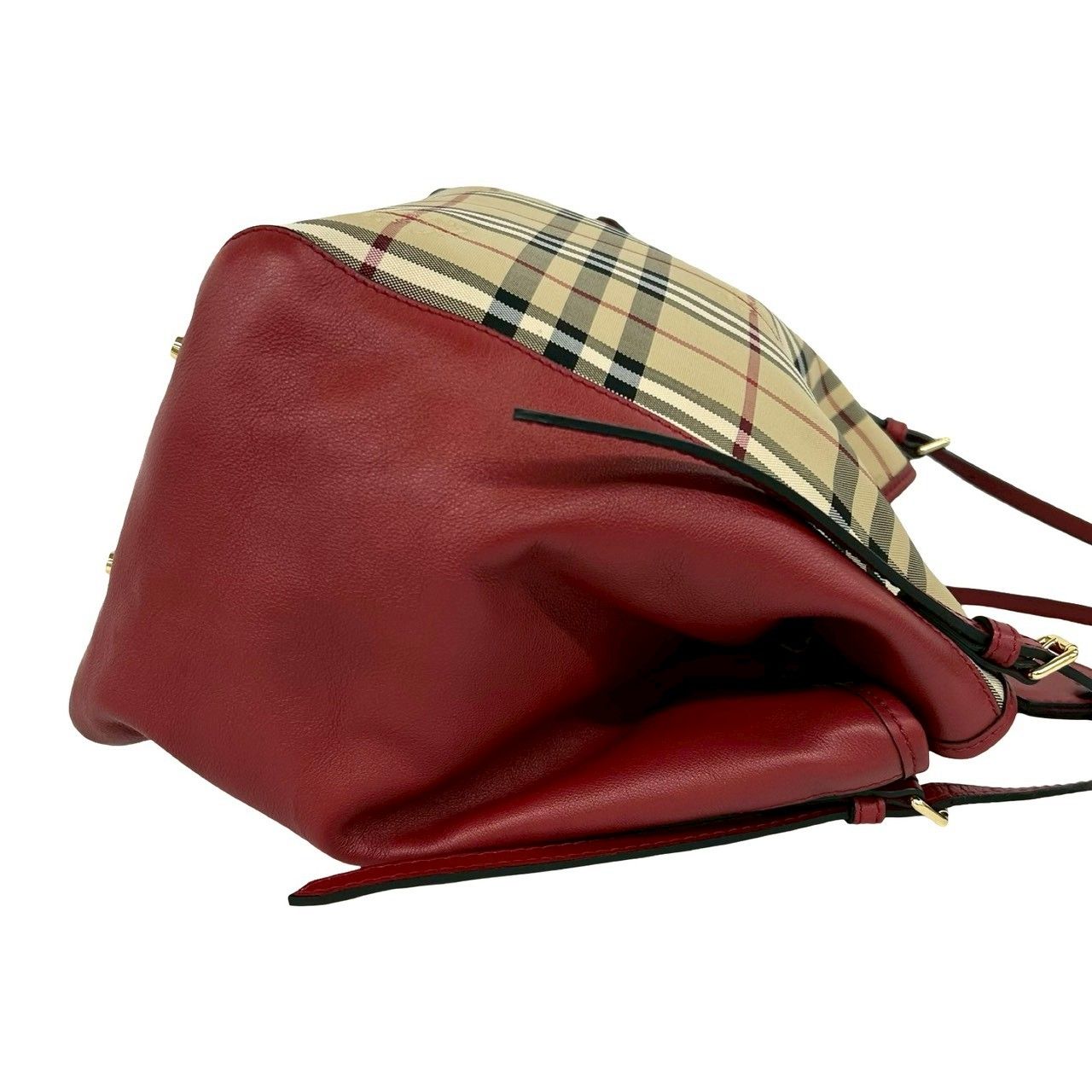 極 美品 BURBERRY バーバリー ノバチェック 柄 キャンバス レザー 本革