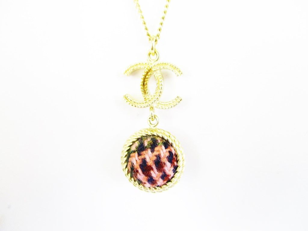 【超美品】 CHANEL シャネル CCロゴ ココマーク ツイードボール チェーン ネックレス マルチカラー