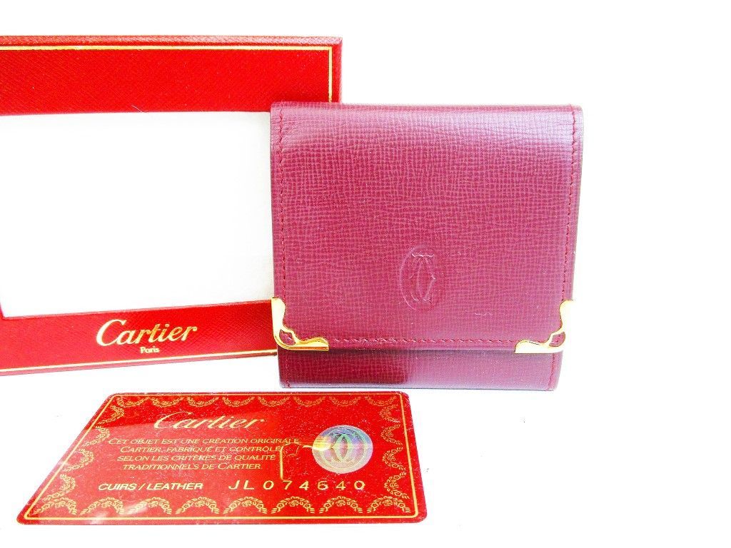 【新古品】 Cartier カルティエ マスト ドゥ カルティエ カーフスキン コインパース 小銭入れ ボルドー