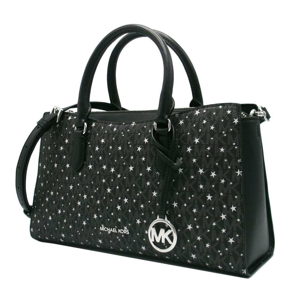 【新品】MICHAEL KORS マイケルコース バッグ 35F5S4XS2I BLACK ショルダーバッグ レディース ARDEN アーデン MK シグネチャー スター プリント 2WAY 斜めがけ トップジップ ミディアム サッチェル アウトレット