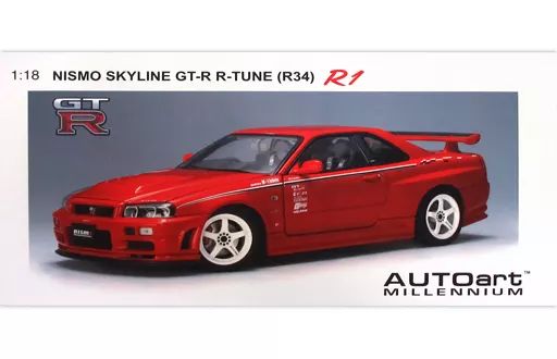 【中古】ミニカー 1/18 NISSAN SKLINE GT-R R-TUNE (R34) NISMO R1 (アクティブレッド) [77357]