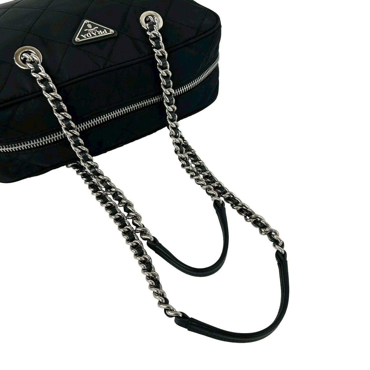 極 美品 PRADA プラダ 三角ロゴ 金具 キルティング ナイロン レザー 本